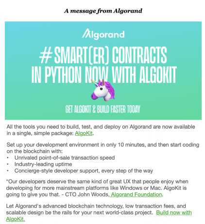 The Protocol newsletter — Algorand feature, October 2023