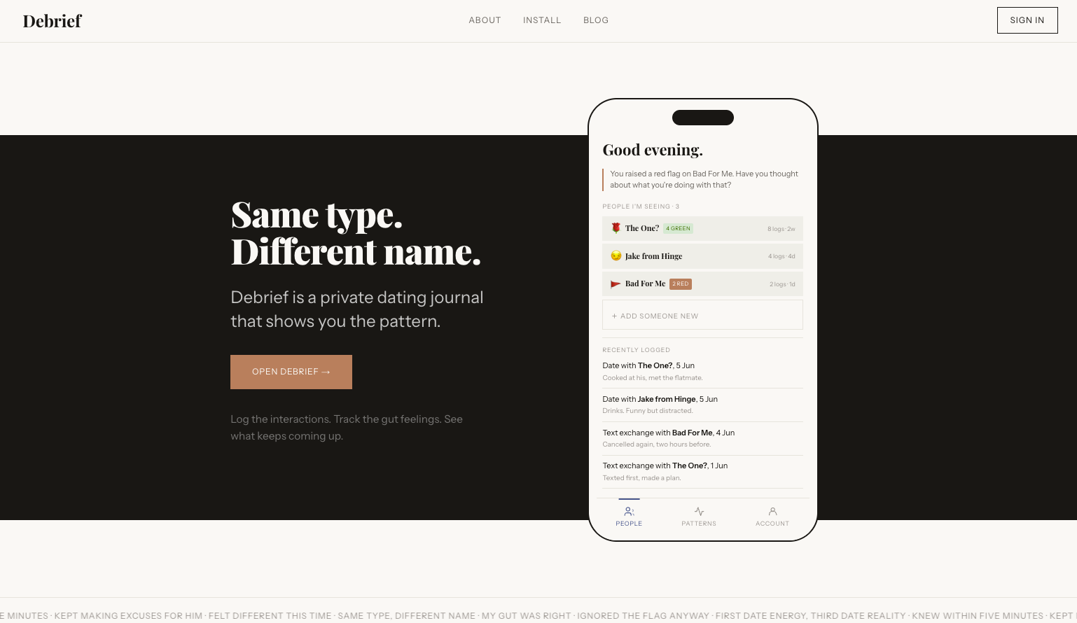 Debrief homepage